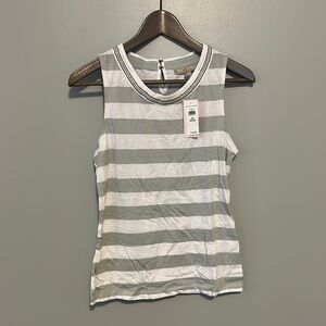 Banana Republic Petite Small Gray and White Striped Sleeveless Top